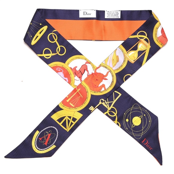 CHRISTIAN DIOR  Silk ABCDior A Mitzah Scarf Blue Marine - Picture 1 of 3